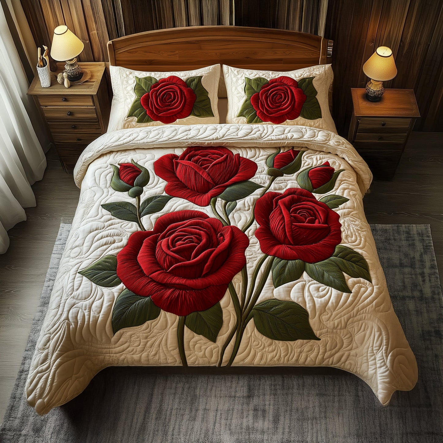 Timeless Scarlet Bloom 3-Piece Quilted Bedding Set GFTOTP5517