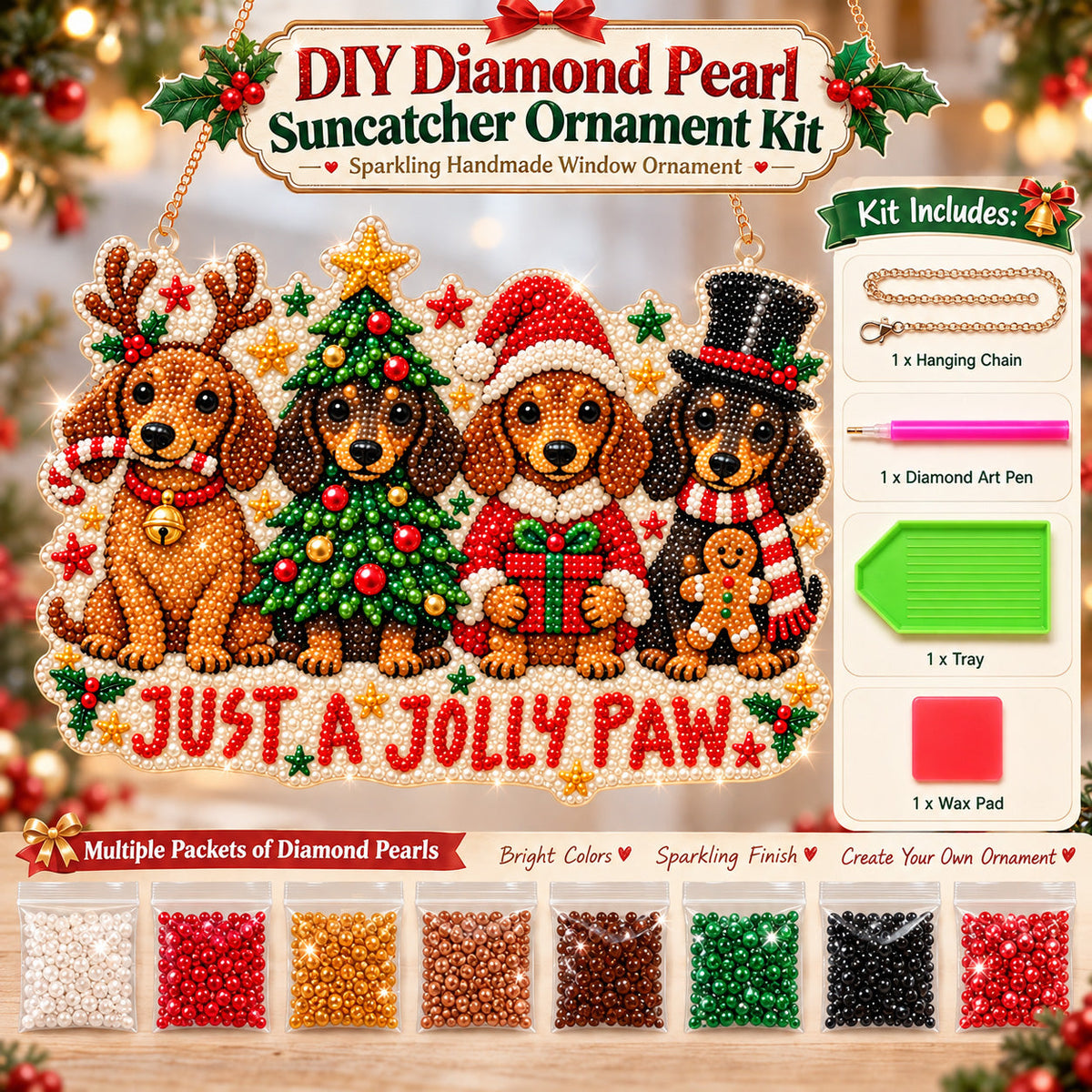 Christmas Snowman Carolers DIY Diamond Pearl Suncatcher Ornament Kit GFTOHNL5020