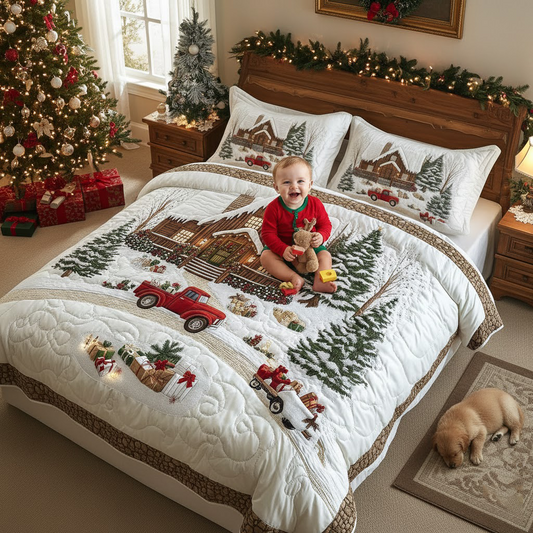 Peaceful Snow Cabin 3-Piece Quilted Bedding Set GFTOHD705