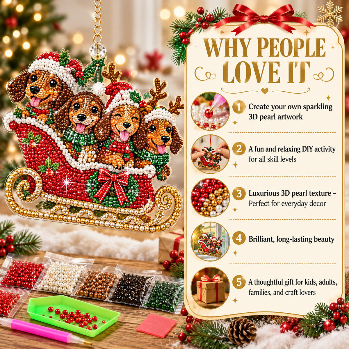 Christmas Snowman Carolers DIY Diamond Pearl Suncatcher Ornament Kit GFTOHNL5020