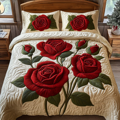 Timeless Scarlet Bloom 3-Piece Quilted Bedding Set GFTOTP5517
