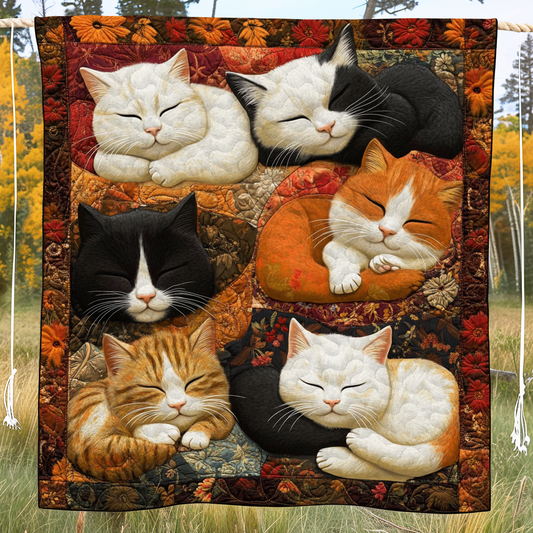 Adorable Cute Lazy Cat Floral Theme Quilted Blanket FCNL03