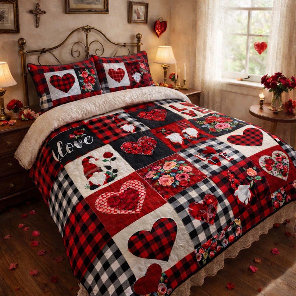 Gnome Love Patchwork Duvet Cover Set GFTOHD13294
