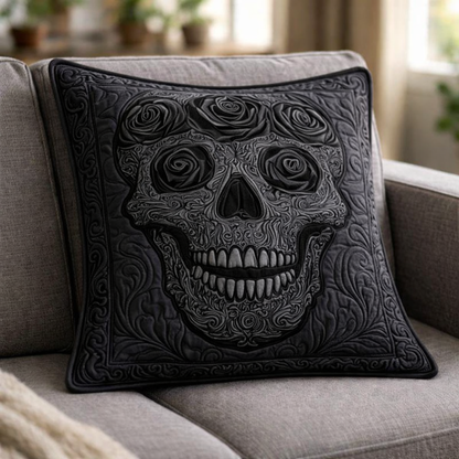 Black Rose Skull Quilted Pillow Case GFTOTP17321