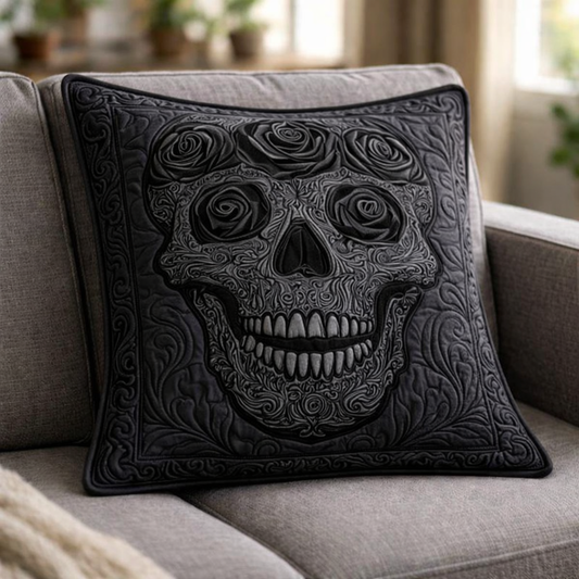 Black Rose Skull Quilted Pillow Case GFTOTP17321