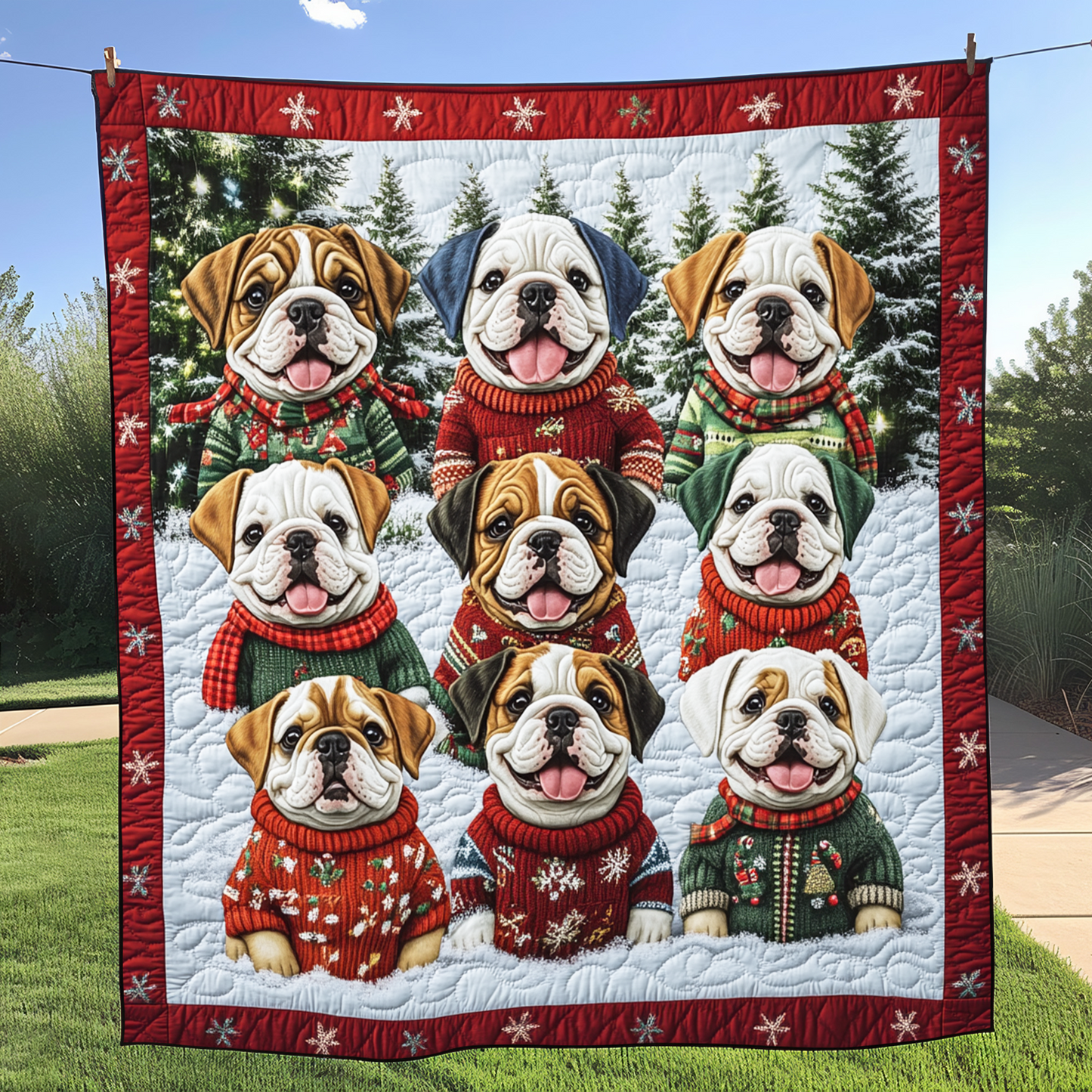 Chritmas Cute Bulldog Quilted Blanket DBNL01