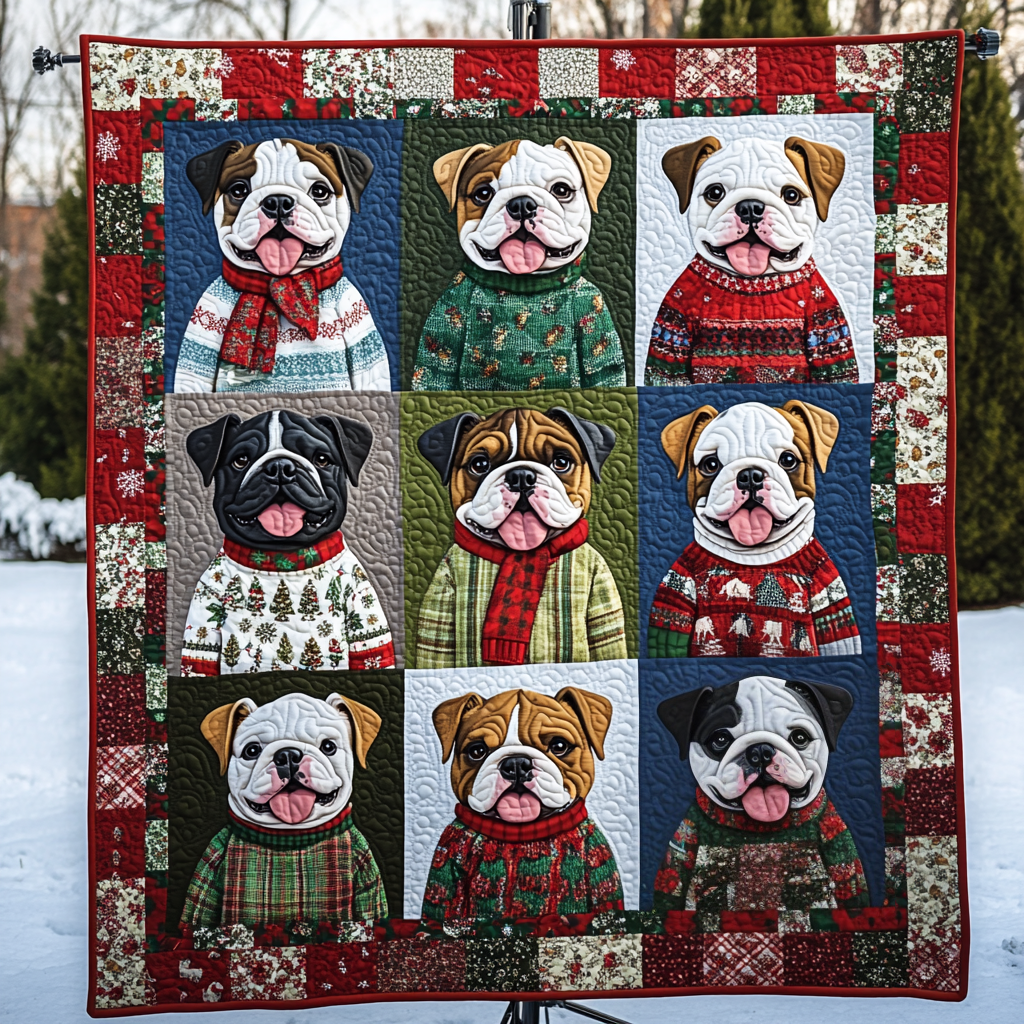 Chritmas Cute Bulldog Quilted Blanket DBNL03