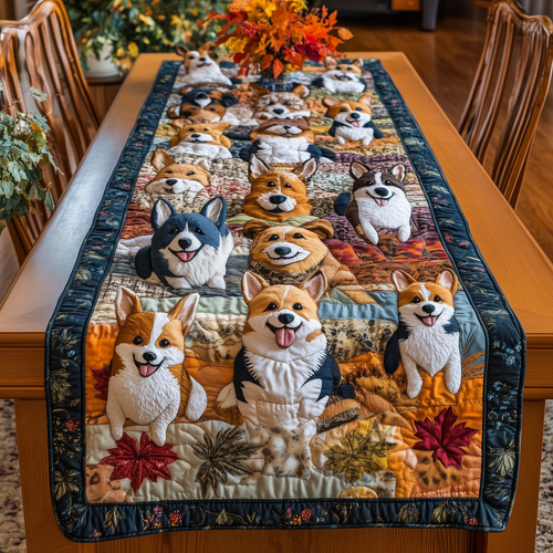 Corgi Autumn Vibe Quilted Table Runner ODDRSTL125
