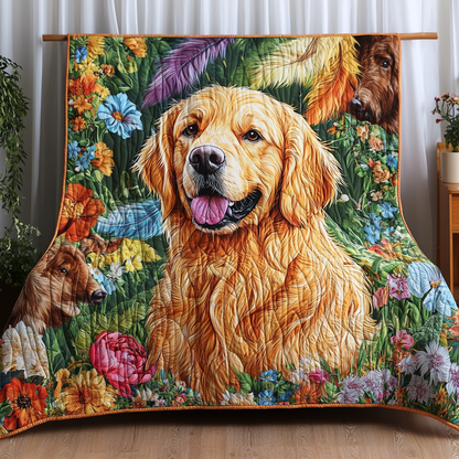 Floral Golden Retriever Quilted Blanket FGNL002