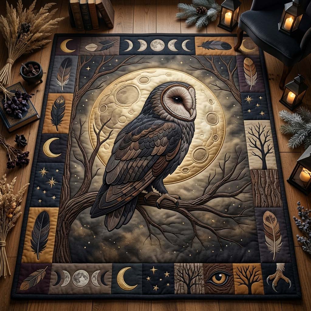 Golden Crescent Owl Area Rug GDTONTD1003