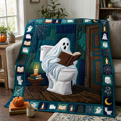 Bathroom Ghost Reads Quilted Blanket GDTONTD1027