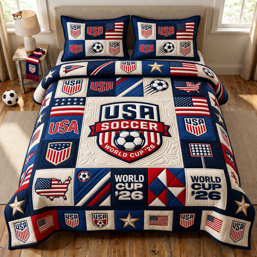Patchwork Soccer Glory 3-Piece Quilted Bedding Set GDTONTD1032