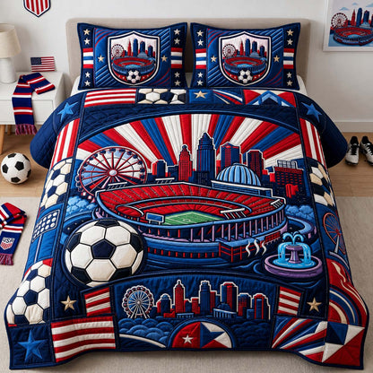 Stadium Soccer Skyline 3-Piece Quilted Bedding Set GDTONTD1036