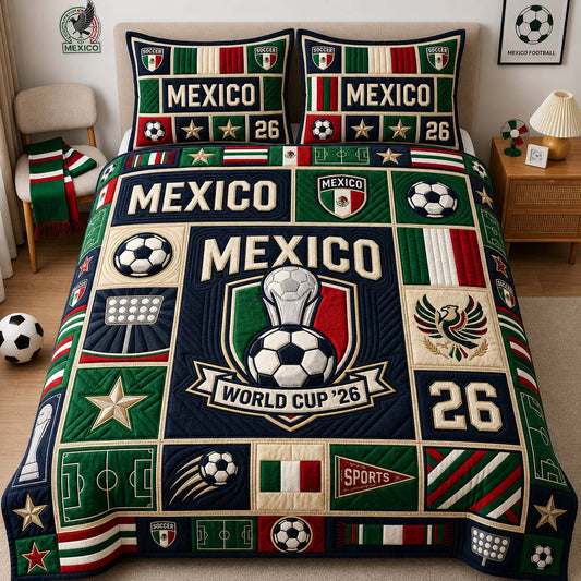 Mexico Soccer Crest 3-Piece Quilted Bedding Set GDTONTD1039