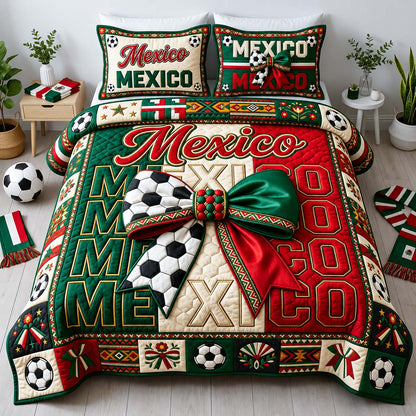 Fiesta Soccer Bow 3-Piece Quilted Bedding Set GDTONTD1042