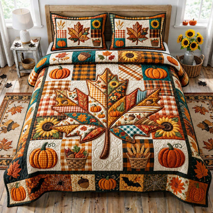 Harvest Maple Glow 3-Piece Quilted Bedding Set GDTONTD1048