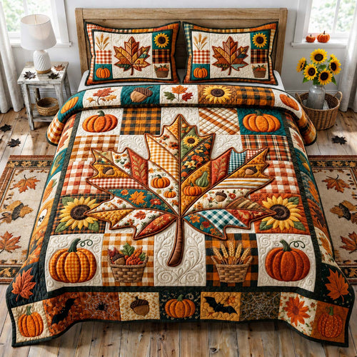 Harvest Maple Glow 3-Piece Quilted Bedding Set GDTONTD1048