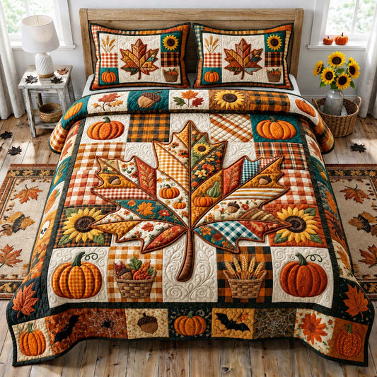 Harvest Maple Glow 3-Piece Quilted Bedding Set GDTONTD1048
