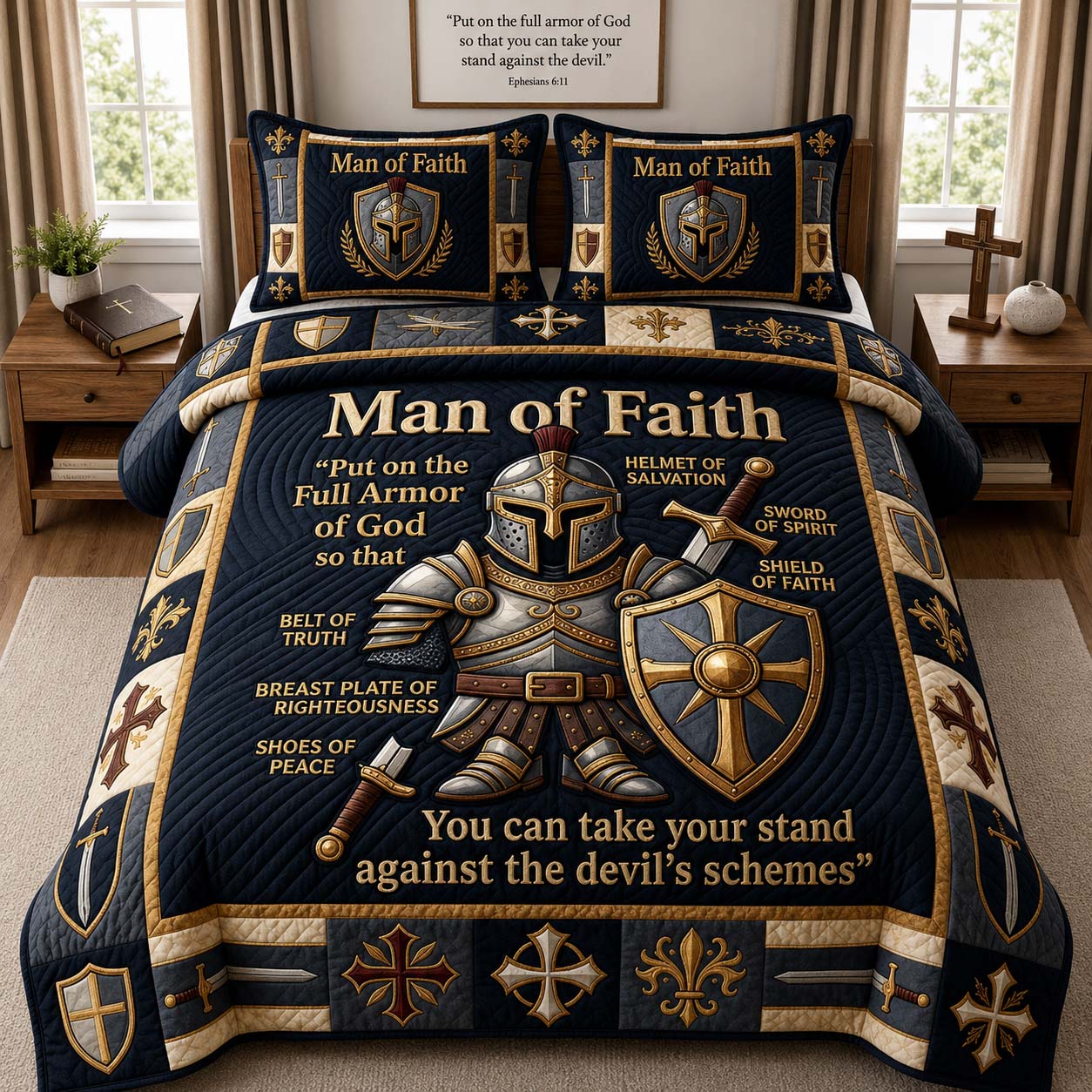 Faith Medal Guard 3-Piece Quilted Bedding Set GDTONTD1066