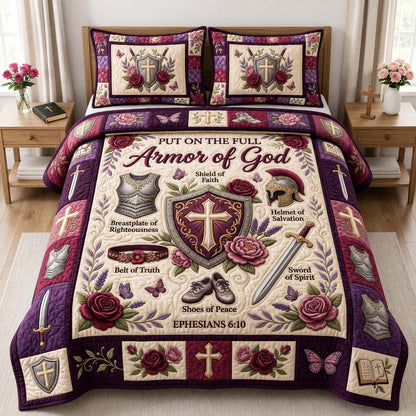 Purple Armor Prayer 3-Piece Quilted Bedding Set GDTONTD1074