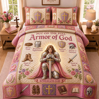 Blooming Armor Shield 3-Piece Quilted Bedding Set GDTONTD1075