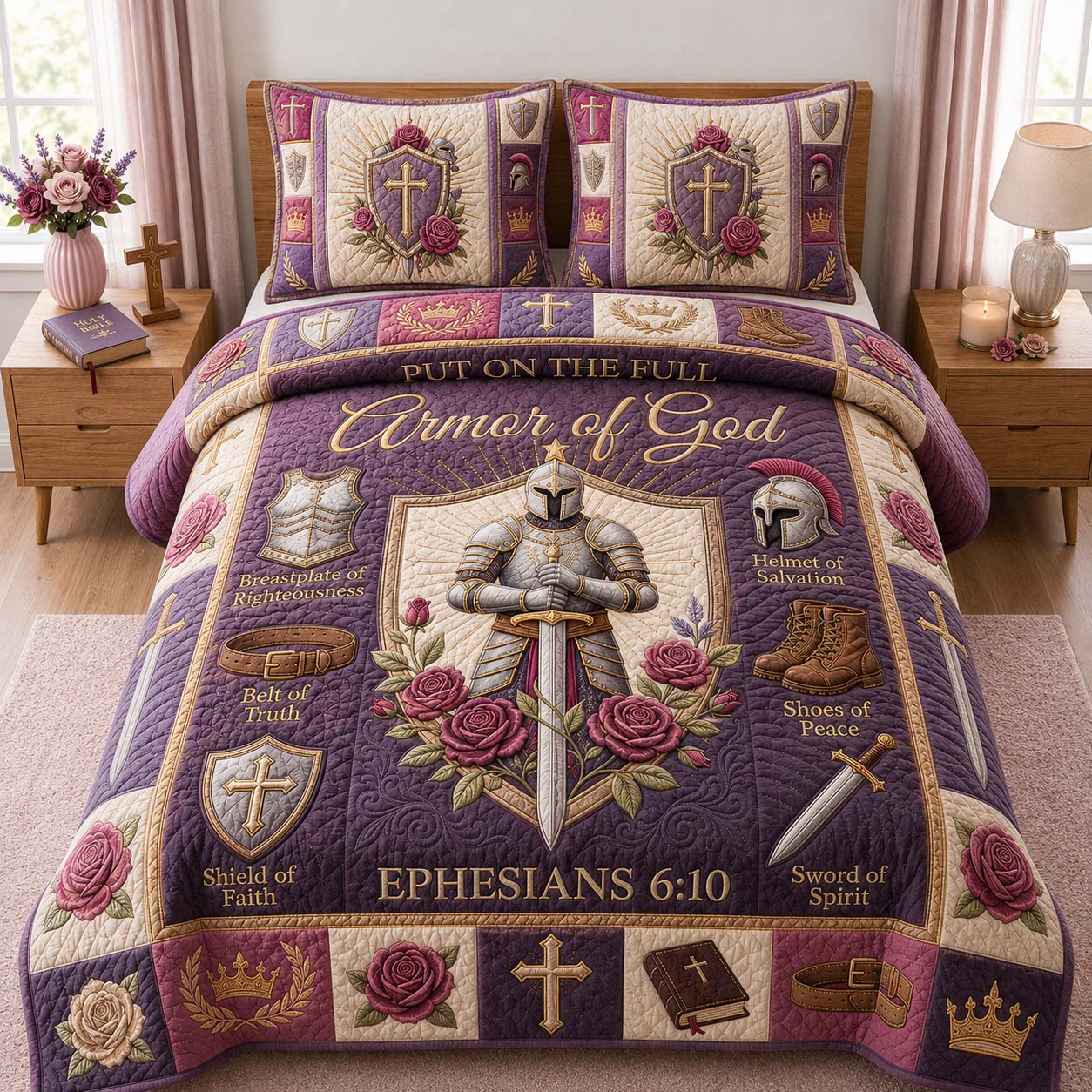 Lavender Faith Knight 3-Piece Quilted Bedding Set GDTONTD1077 ...