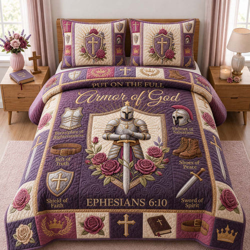 Lavender Faith Knight 3-Piece Quilted Bedding Set GDTONTD1077
