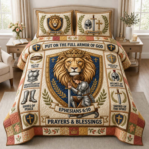 Crowned Lion Armor 3-Piece Quilted Bedding Set GDTONTD1100