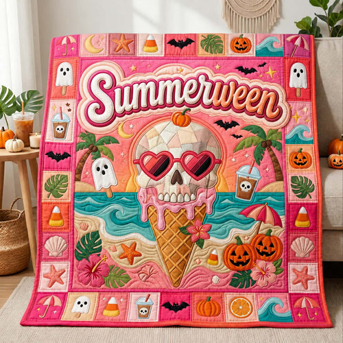 Pink Skull Summerween Quilted Blanket GDTONTD1134