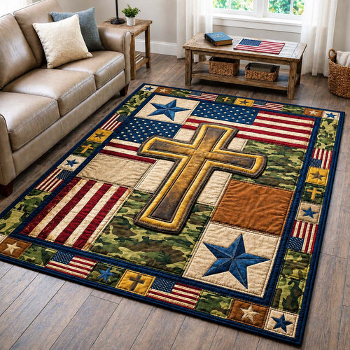 Faith Flag Cross Area Rug GDTONTD1151