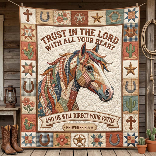 Patchwork Faith Horse Quilted Blanket GDTONTD1202