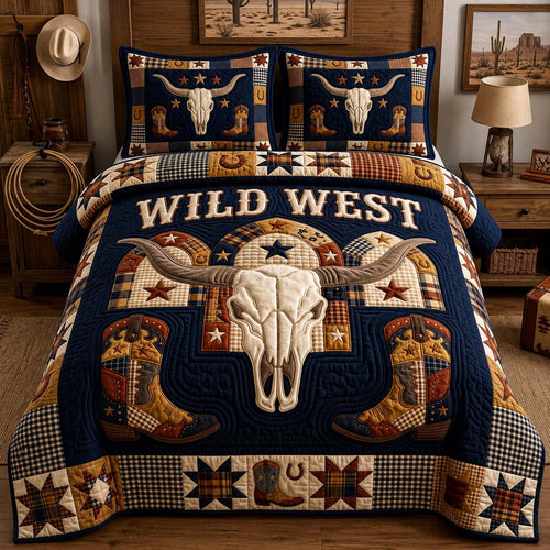 Navy Wild West 3-Piece Quilted Bedding Set GDTONTD1220