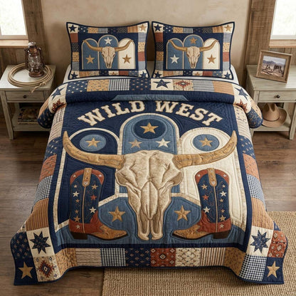 Blue Western Skull 3-Piece Quilted Bedding Set GDTONTD1221