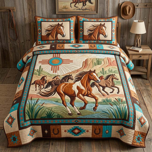 Desert Horse Run 3-Piece Quilted Bedding Set GDTONTD1224