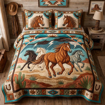 Storm Rider Horses 3-Piece Quilted Bedding Set GDTONTD1227