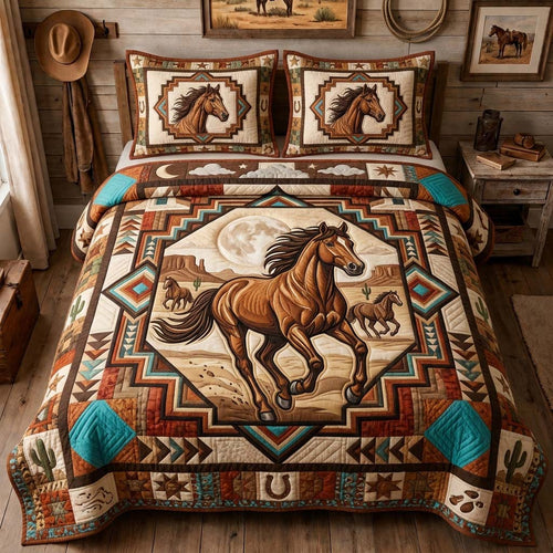 Moonlit Horse Spirit 3-Piece Quilted Bedding Set GDTONTD1229