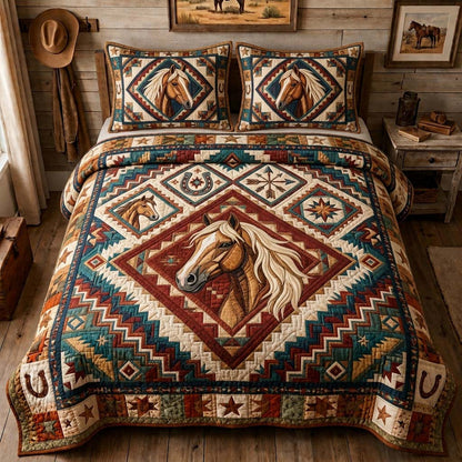 Spirit Horse Mosaic 3-Piece Quilted Bedding Set GDTONTD1231