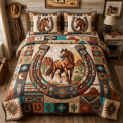 Lucky Horseshoe Ride 3-Piece Quilted Bedding Set GDTONTD1232