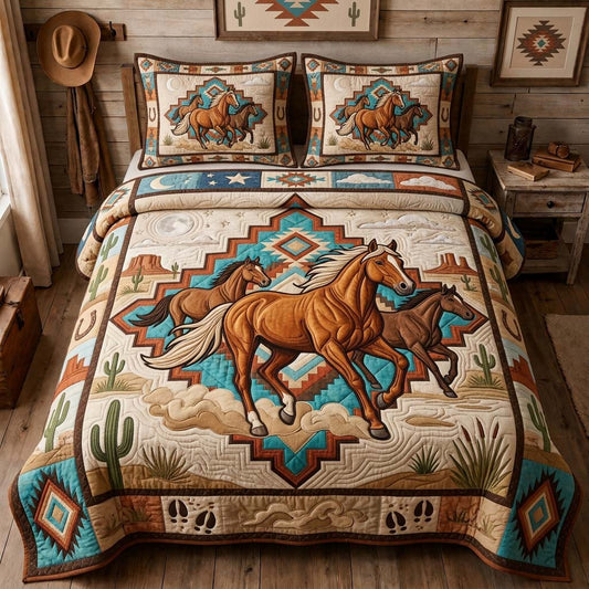 Canyon Horse Trio 3-Piece Quilted Bedding Set GDTONTD1236