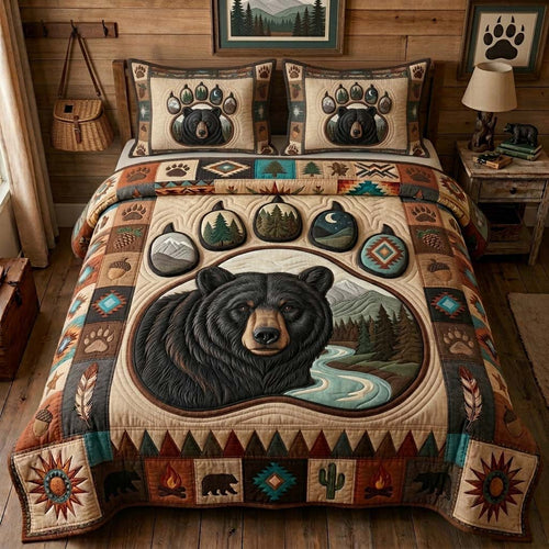 Black Bear Portrait 3-Piece Quilted Bedding Set GDTONTD1250