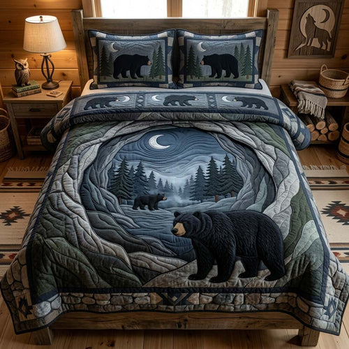 Midnight Bear Cave 3-Piece Quilted Bedding Set GDTONTD1254