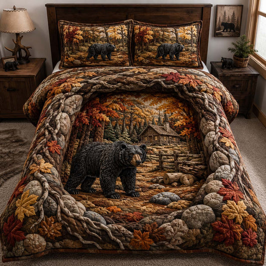 Autumn Bear Cabin 3-Piece Quilted Bedding Set GDTONTD1255