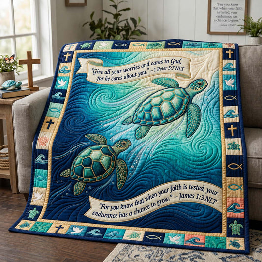 Ocean Faith Turtles Quilted Blanket GDTONTD1273