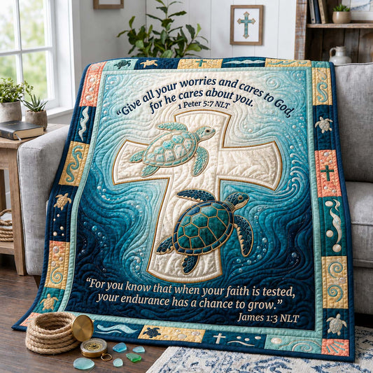 Cross Ocean Turtles Quilted Blanket GDTONTD1277