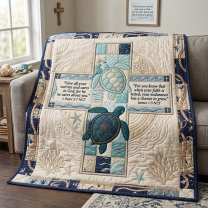 Turtle Cross Blessing Quilted Blanket GDTONTD1278