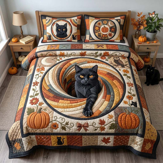 Autumn Cat Portal 3-Piece Quilted Bedding Set GDTONTD1369