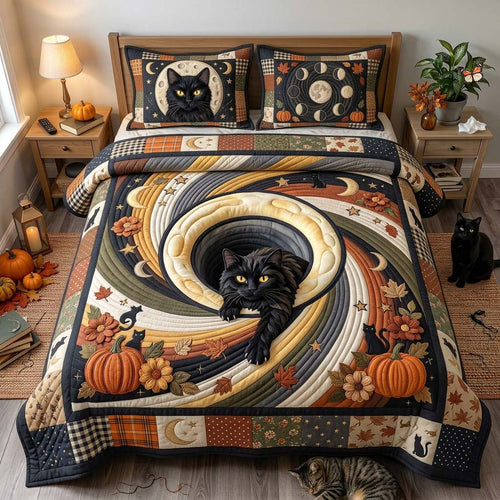 Moon Cat Spiral 3-Piece Quilted Bedding Set GDTONTD1370
