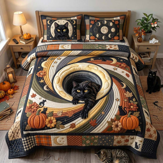 Moon Cat Spiral 3-Piece Quilted Bedding Set GDTONTD1370