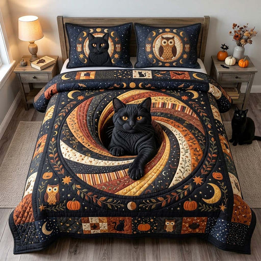 Midnight Cat Nest 3-Piece Quilted Bedding Set GDTONTD1372