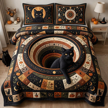 Moonlit Cat Well 3-Piece Quilted Bedding Set GDTONTD1373